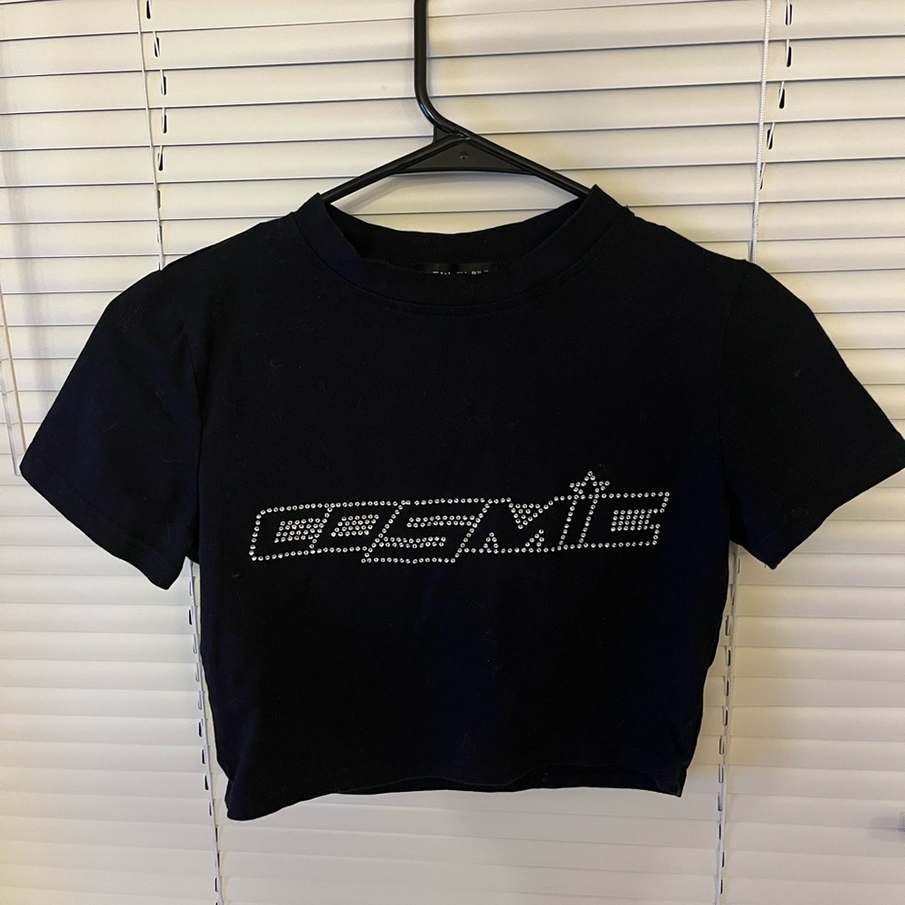 Black cropped tee shirt with crystals